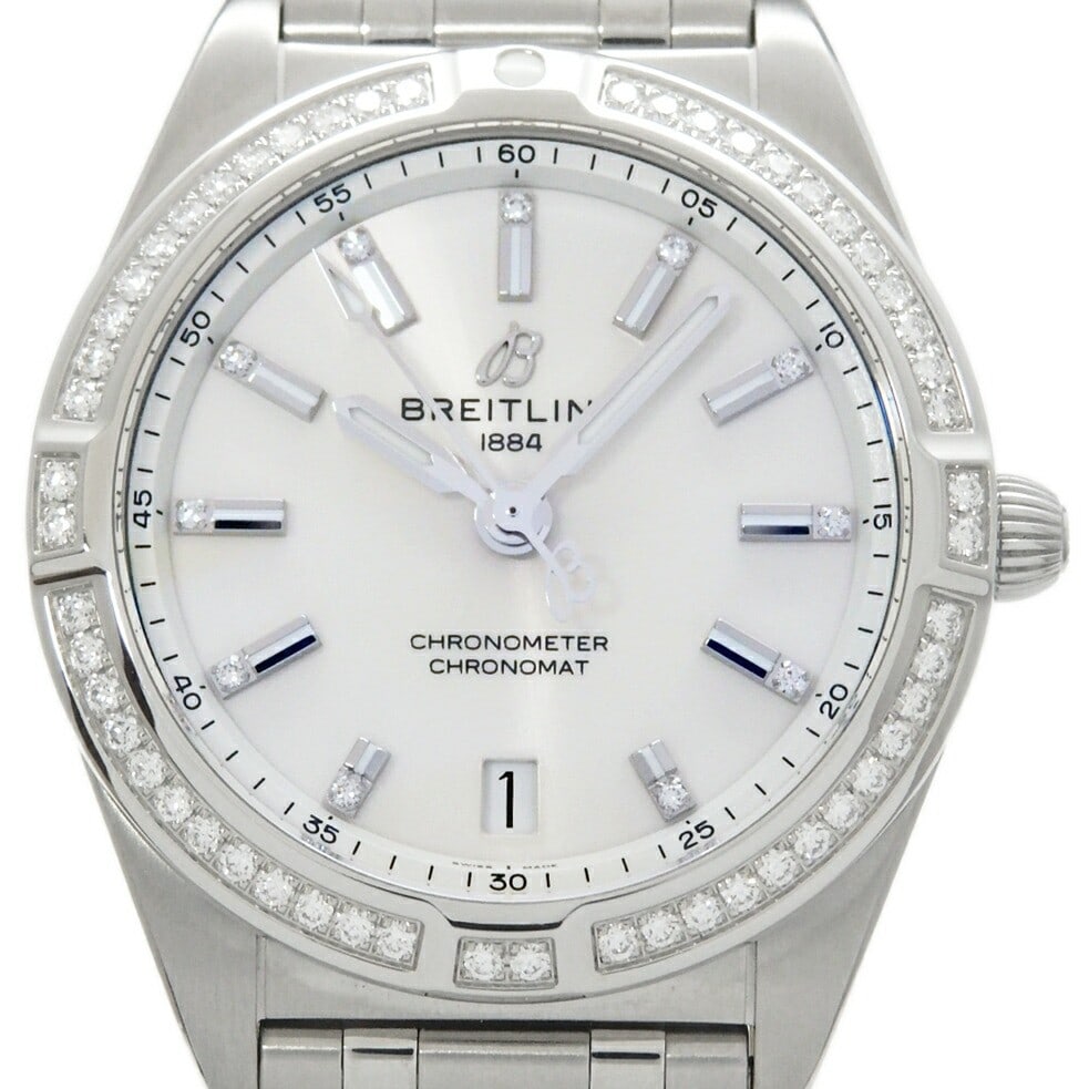 Breitling Chronomat 32 Womens Stainless Steel Quartz Wristwatch A77310: Breitling Chronomat 32 Womens Stainless Steel Quartz Wristwatch A77310 Breitling Chronomat 32 ladies' wristwatch in pre-owned condition. It features a quartz movement, stainless steel construction, an