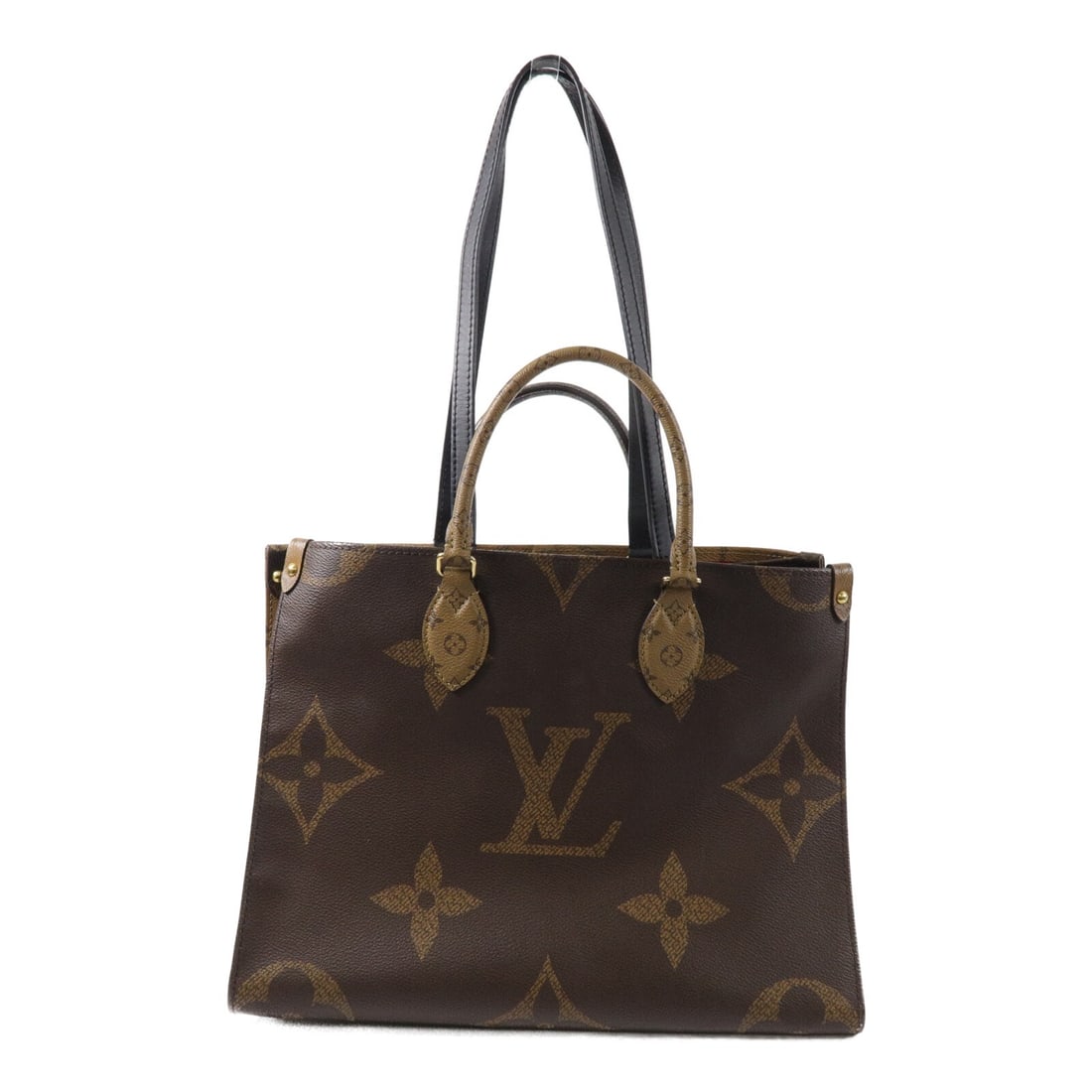 Louis Vuitton OnTheGo MM M45321 Monogram Giant Brown Tote Bag: Louis Vuitton OnTheGo MM M45321 Monogram Giant Brown Tote Bag A Louis Vuitton On The Go MM 2 Way Bag in Monogram Giant Brown, model M45321. It features a brown and caramel color scheme with Monogram/G