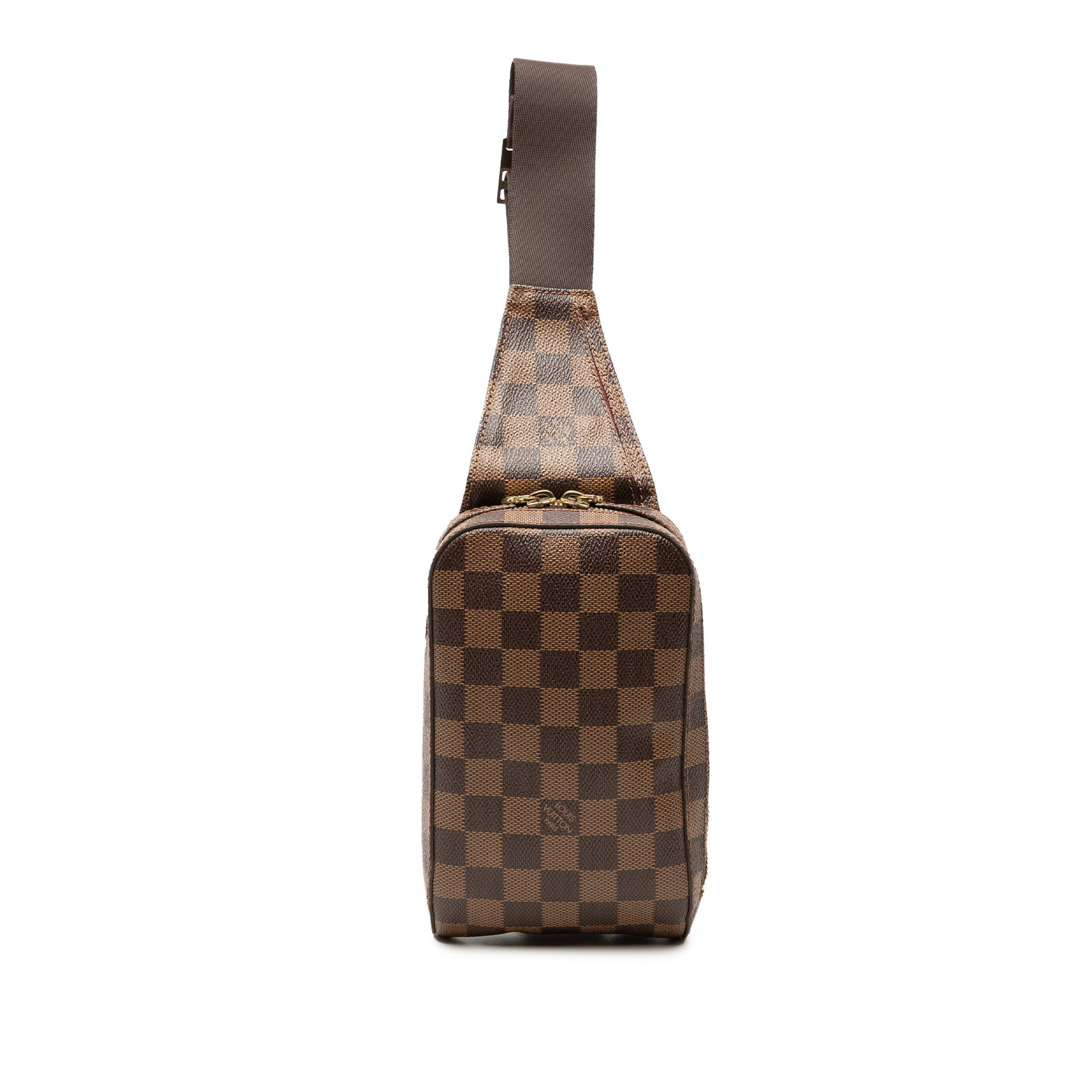 Louis Vuitton Geronimos Damier Ebene Crossbody Bag: Louis Vuitton Geronimos Damier Ebene Crossbody Bag This Louis Vuitton Damier Ebene Geronimos features the signature damier canvas in brown, complemented by an adjustable flat strap and a top zip closu