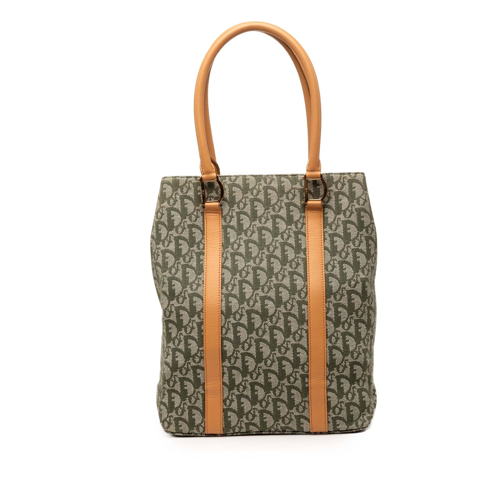 Dior Diorissimo Trotter green canvas tote bag: Dior Diorissimo Trotter green canvas tote bag Dior Diorissimo Trotter canvas tote with leather trim and rolled leather handles. The bag features an open top with a magnetic snap closure, plus interior