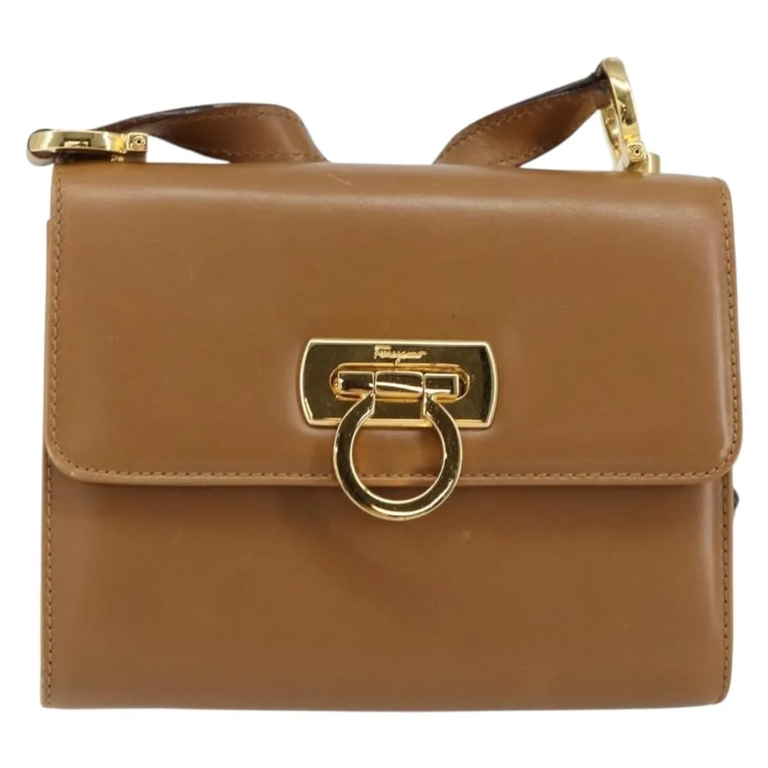 Brown Leather Shoulder Bag Salvatore Ferragamo Gancini (1 of 18)