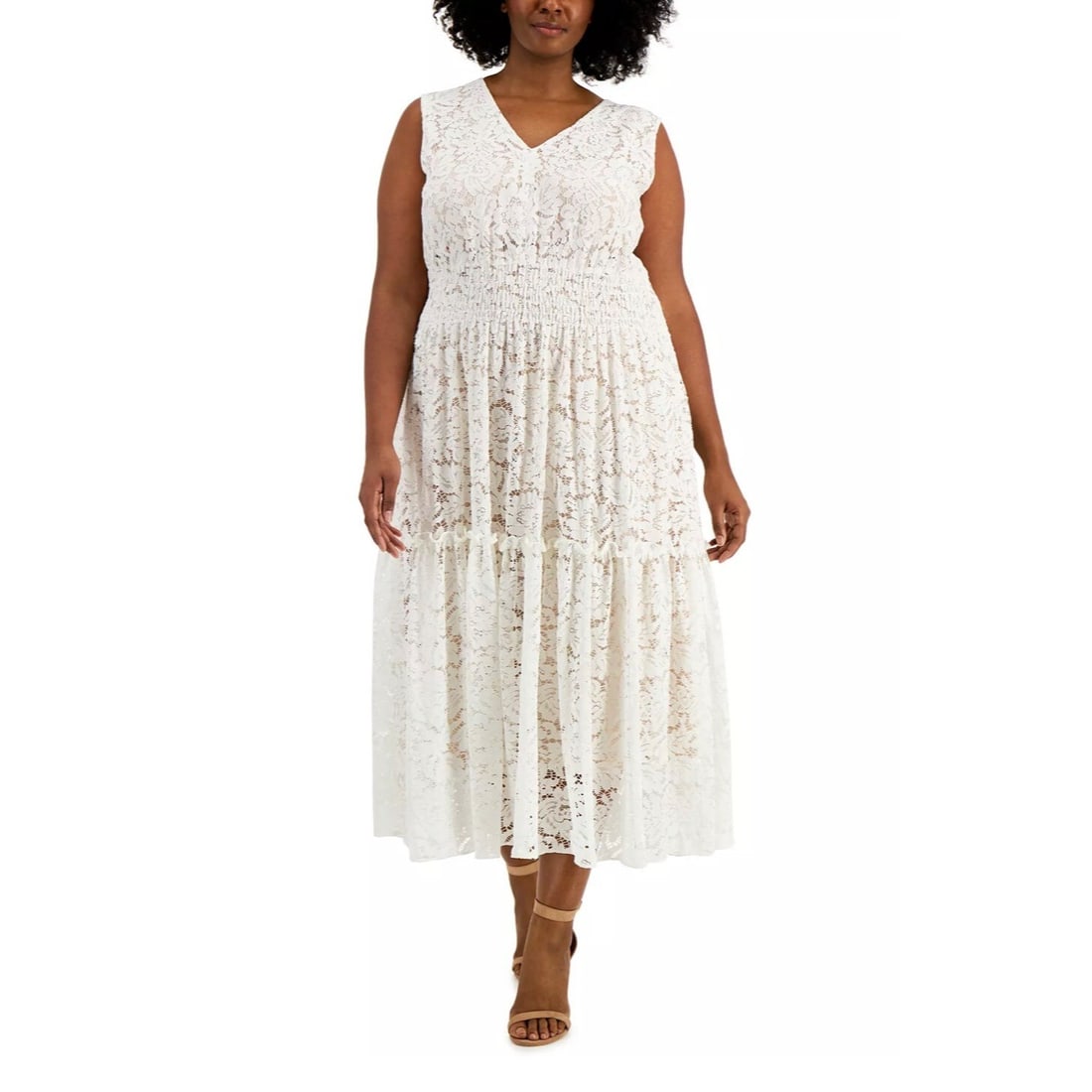 Taylor Plus Size 20W Ivory Blush Lace A-Line Midi Dress: Taylor Plus Size 20W Ivory Blush Lace A-Line Midi Dress Elevate your wardrobe with this stunning plus size A-Line tiered skirt midi dress in Ivory Blush from Taylor. Perfect for various occasions such