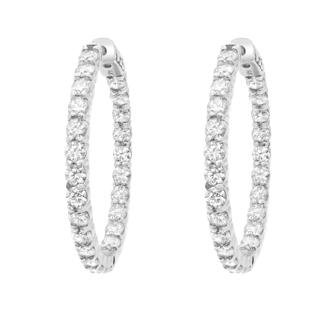 Rachel Koen 14K White Gold 4.27Cttw Diamond Hoop Earrings: Rachel Koen 14K White Gold 4.27Cttw Diamond Hoop Earrings Enhance your jewelry collection with these stunning Rachel Koen 14K White Gold Diamond Hoop Earrings. Measuring 1.25 inches in size, these ele