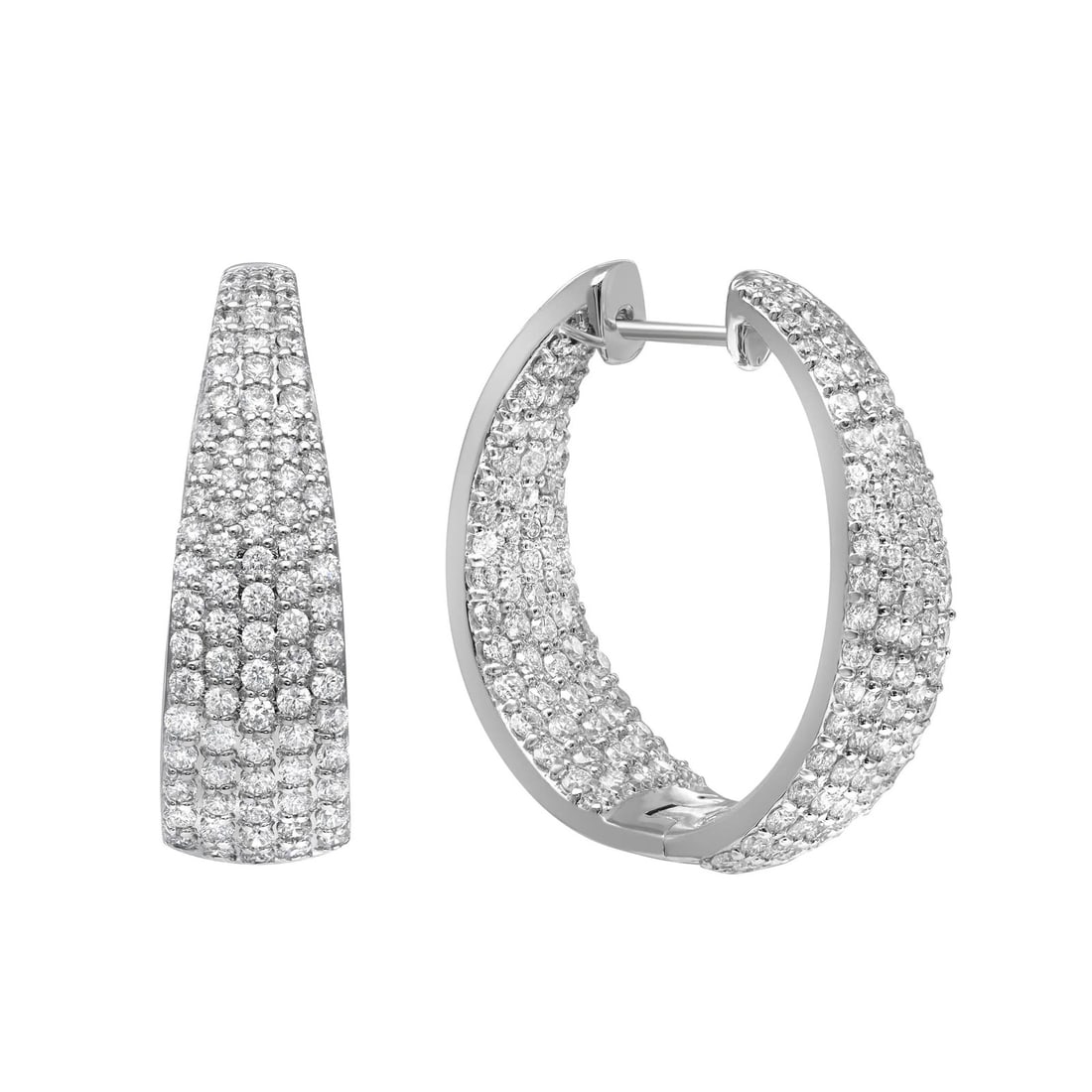 Rachel Koen 18K White Gold Diamond Hoop Earrings 3.31Cttw Prong Set (1 of 5)