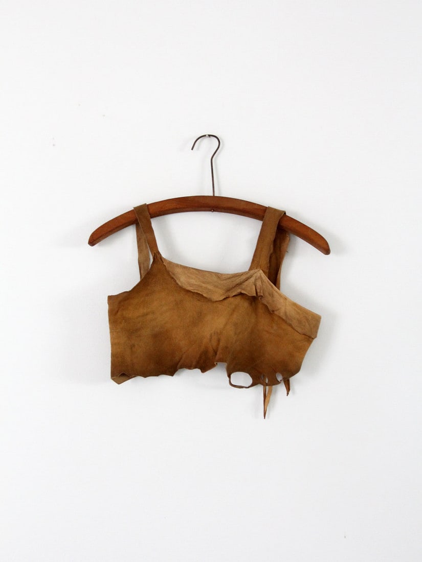 Vintage Native American Buckskin Cropped Pullover Top with Leather Tie (1 of 5)