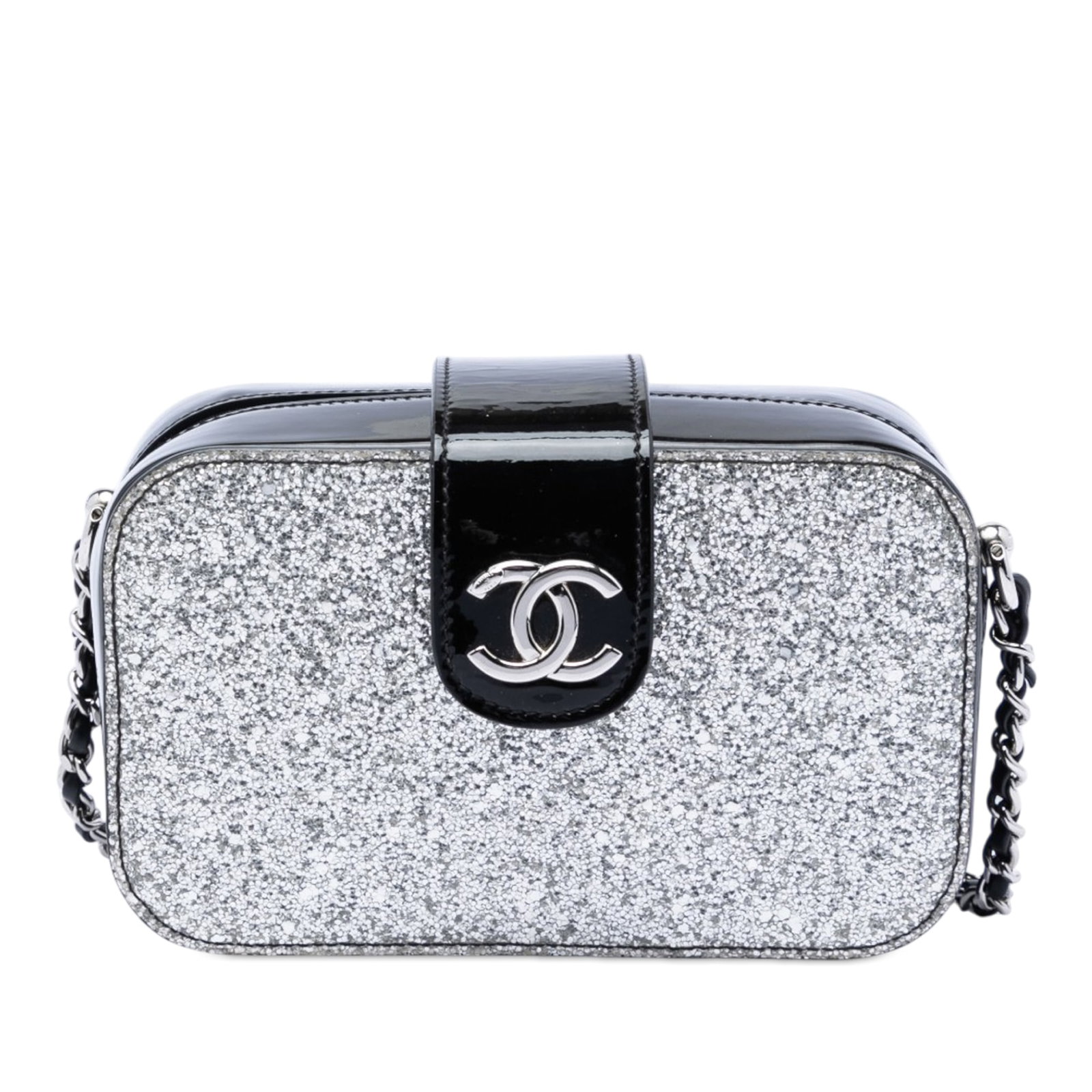 Chanel silver glitter patent leather camera crossbody bag (1 of 7)