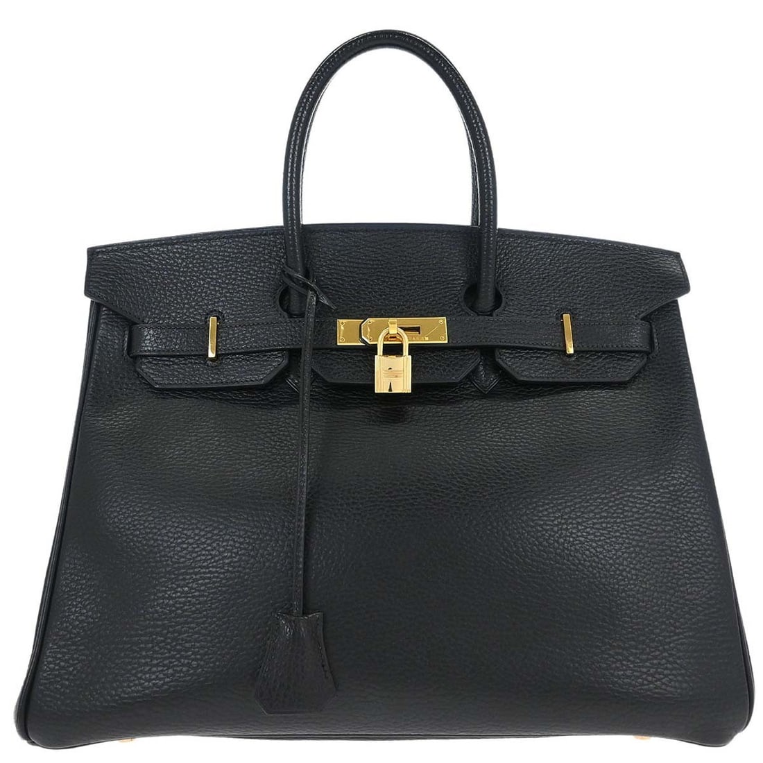Hermes Birkin 35 Black Ardennes Leather Satchel France: Hermes Birkin 35 Black Ardennes Leather Satchel France Hermes Birkin 35 handbag in black Ardennes leather, featuring a turnlock closure, double handles, and lock accent. Made in France, this large wom