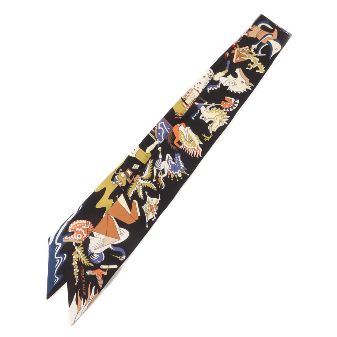 Hermes Twilly Silk Scarf Multicolor Black with Storage Box (1 of 9)
