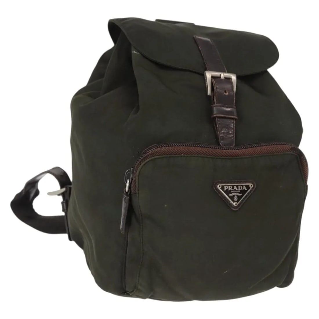 Khaki Nylon Backpack Prada Front Pocket Unisex Made in Italy (1 of 18)