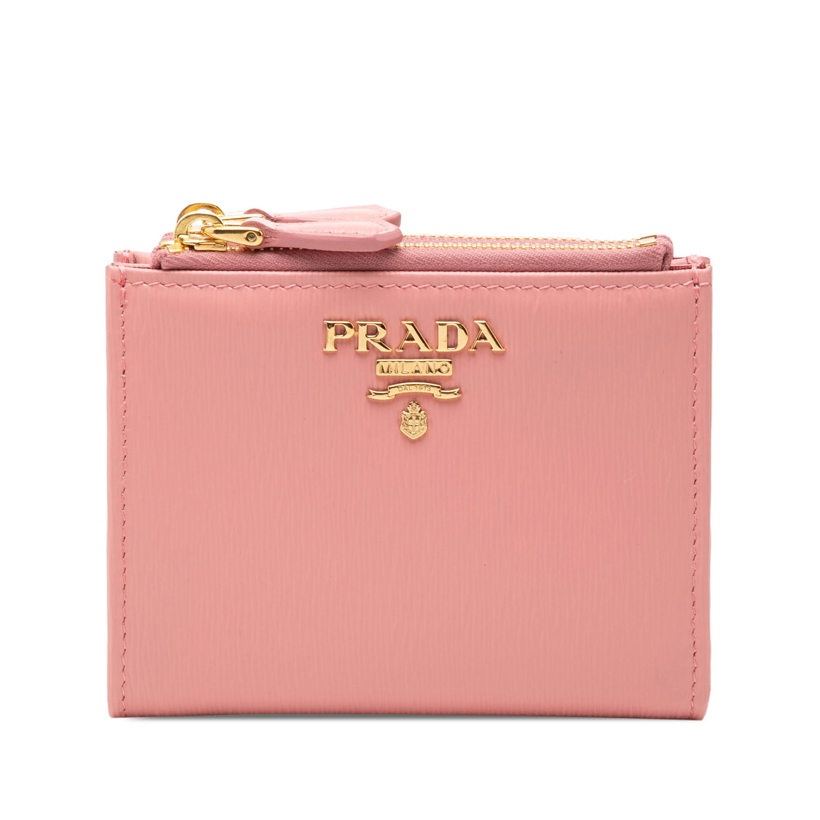 Prada Vitello Move Leather Bifold Wallet Pink: Prada Vitello Move Leather Bifold Wallet Pink Prada Vitello Move bifold wallet in pink leather with a flap snap closure, top zip closure, additional flap button closure, and interior card slots. Made 