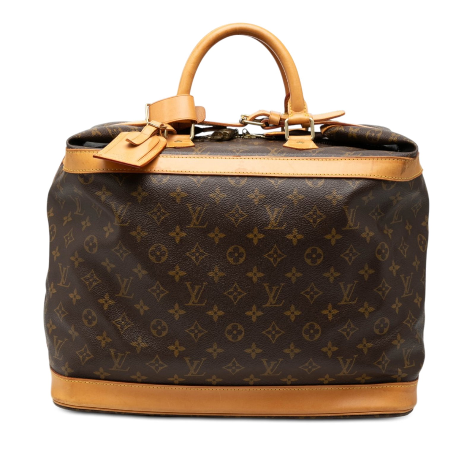 Monogram Canvas Cruiser 40 Travel Bag by Louis Vuitton: Monogram Canvas Cruiser 40 Travel Bag by Louis Vuitton The Louis Vuitton Monogram Cruiser 40 is a travel bag featuring the iconic monogram canvas with leather trim and rolled leather handles. This bag