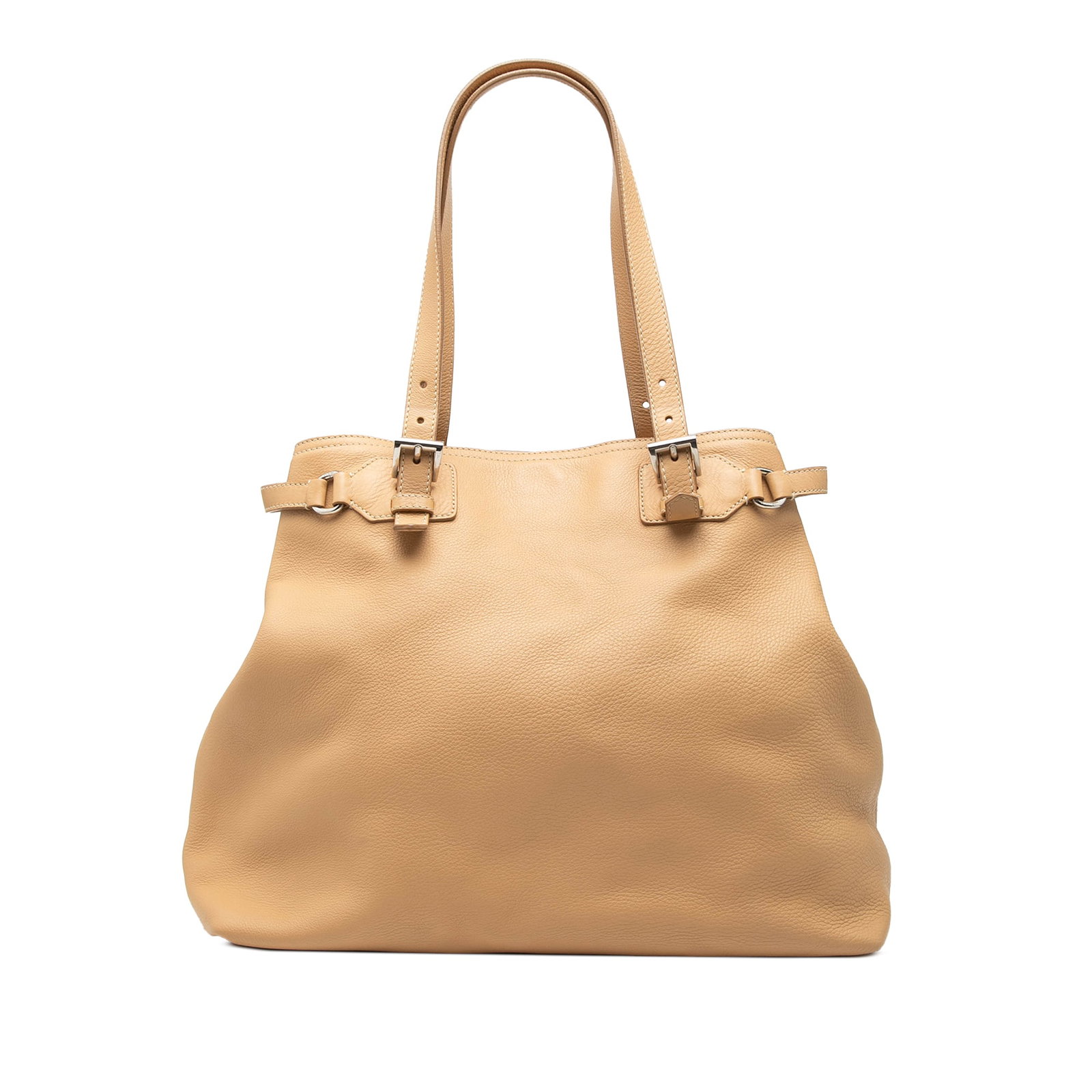 Prada brown leather Vitello Daino tote bag: Prada brown leather Vitello Daino tote bag This Prada Vitello Daino Tote is crafted from brown leather and features adjustable flat leather straps, an open top with a magnetic snap closure, and an int