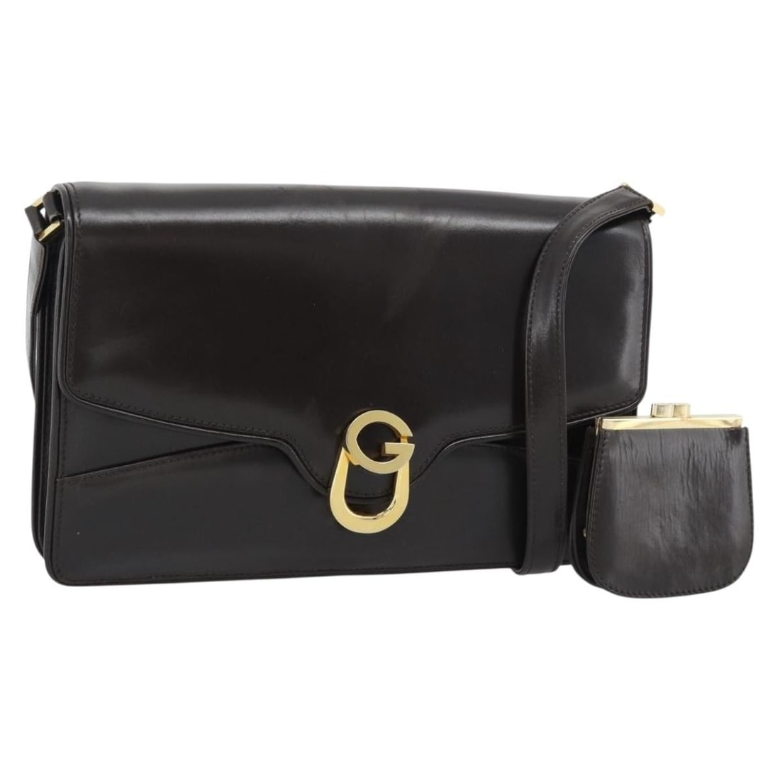 Gucci Leather Shoulder Bag Brown with Pouch Gold Tone: Gucci Leather Shoulder Bag Brown with Pouch Gold Tone Brown and gold Gucci shoulder bag crafted from leather and made in Italy. It comes with a pouch and features a shoulder drop of approximately 36 c