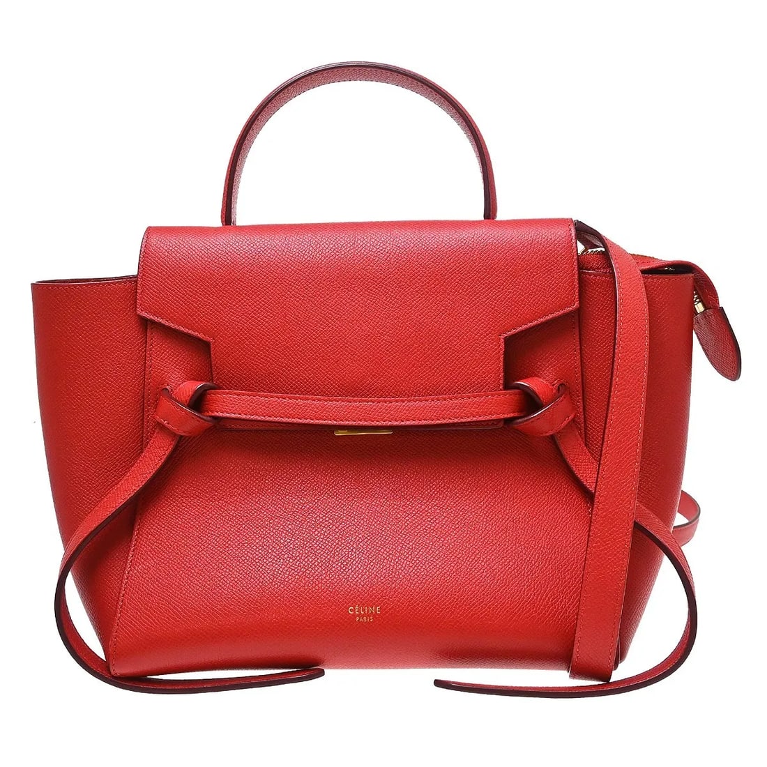 Celine Belt Red Leather Handbag 24cm x 22cm x 13cm: Celine Belt Red Leather Handbag 24cm x 22cm x 13cm Celine Belt calfskin bag for women in red leather. Made in Italy, it measures 24 cm x 22 cm x 13 cm and is noted to be in very good condition with ed