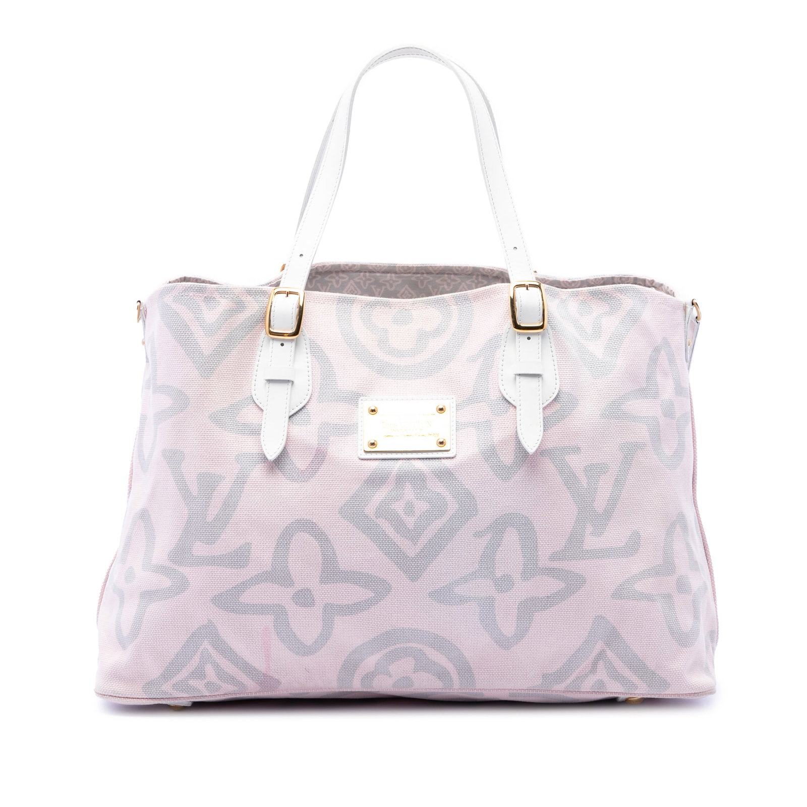 Louis Vuitton Tahitienne Cabas GM Monogram Tote Bag Pink: Louis Vuitton Tahitienne Cabas GM Monogram Tote Bag Pink The Louis Vuitton Monogram Tahitienne Cabas GM is a pink tote-style bag made with a canvas body and flat leather straps. It features an open to