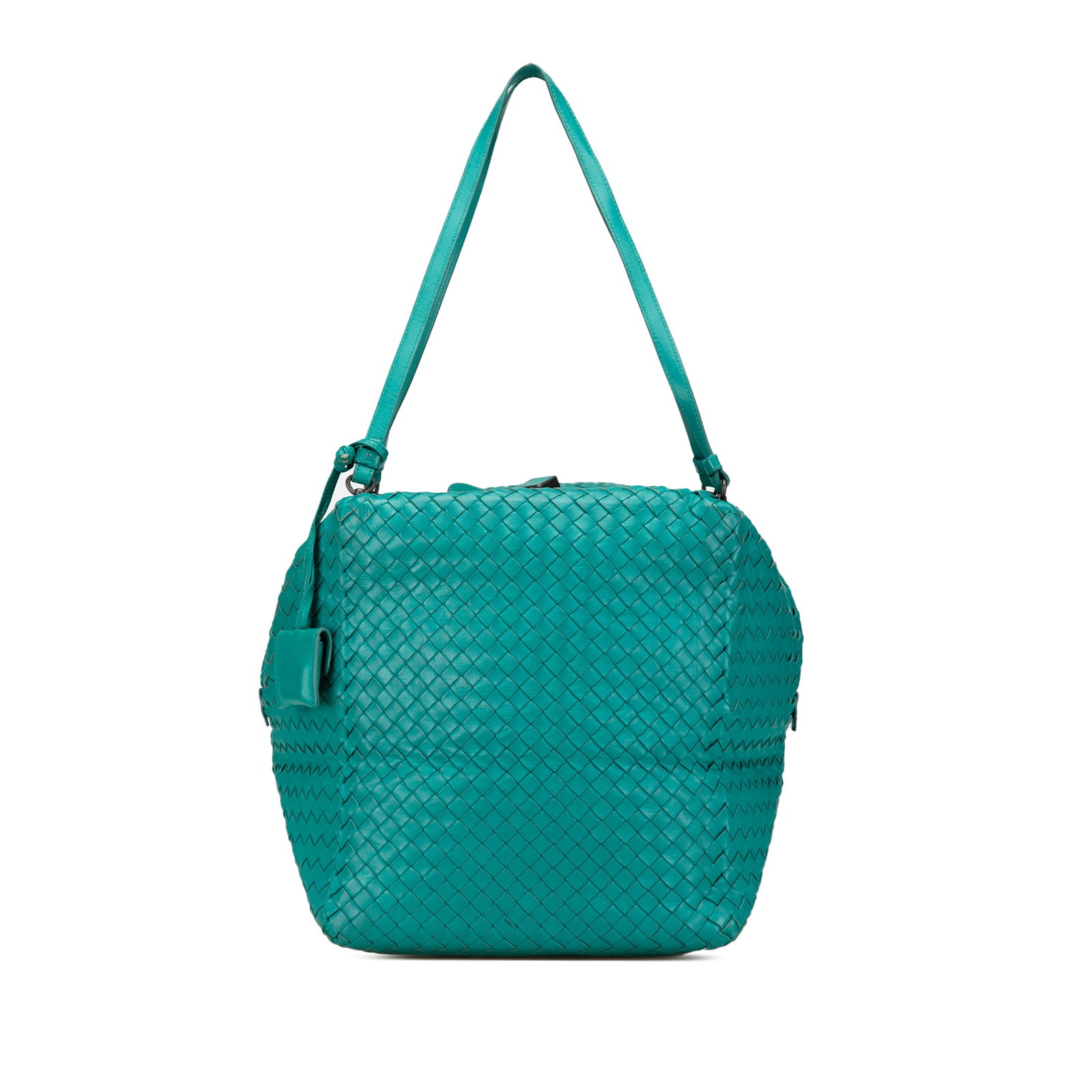 Bottega Veneta Nappa Intrecciato Cube Blue Leather Shoulder Bag: Bottega Veneta Nappa Intrecciato Cube Blue Leather Shoulder Bag The Bottega Veneta Nappa Intrecciato Cube Shoulder Bag is a sophisticated accessory crafted from woven nappa leather. This stylish bag f