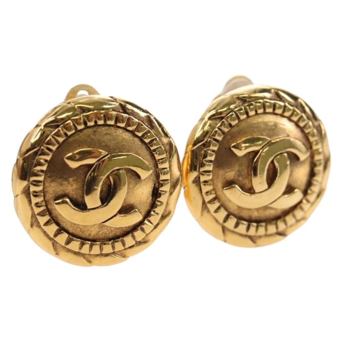 CHANEL Coco Mark Gold Tone Metal Earrings France: CHANEL Coco Mark Gold Tone Metal Earrings France Gold-tone metal CHANEL COCO mark earrings made in France. The item is listed as style earring and is in AB very good condition with partly rubbing and 
