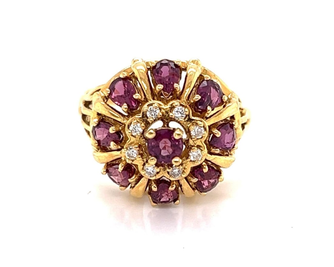 Franklin Mint Harem Statement Ring 18k Gold Rubies Diamonds Size 11 (1 of 8)