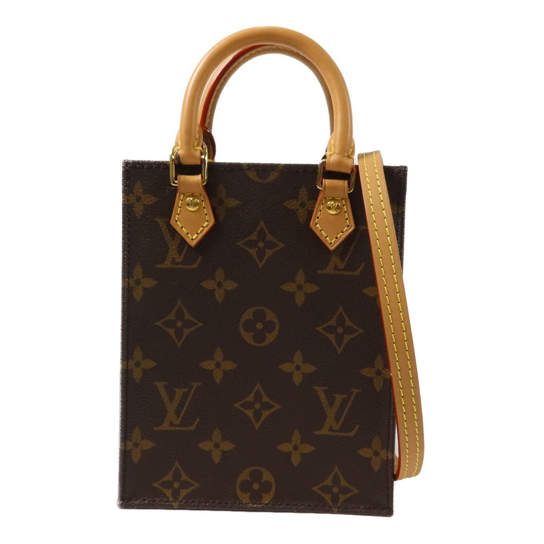 Louis Vuitton M69442 Petit Sac Plat Monogram 2 Way Bag: Louis Vuitton M69442 Petit Sac Plat Monogram 2 Way Bag A Louis Vuitton Petit Sac Plat 2 Way Shoulder Bag in brown monogram PVC coated canvas. This handbag features an open inside pocket and comes with