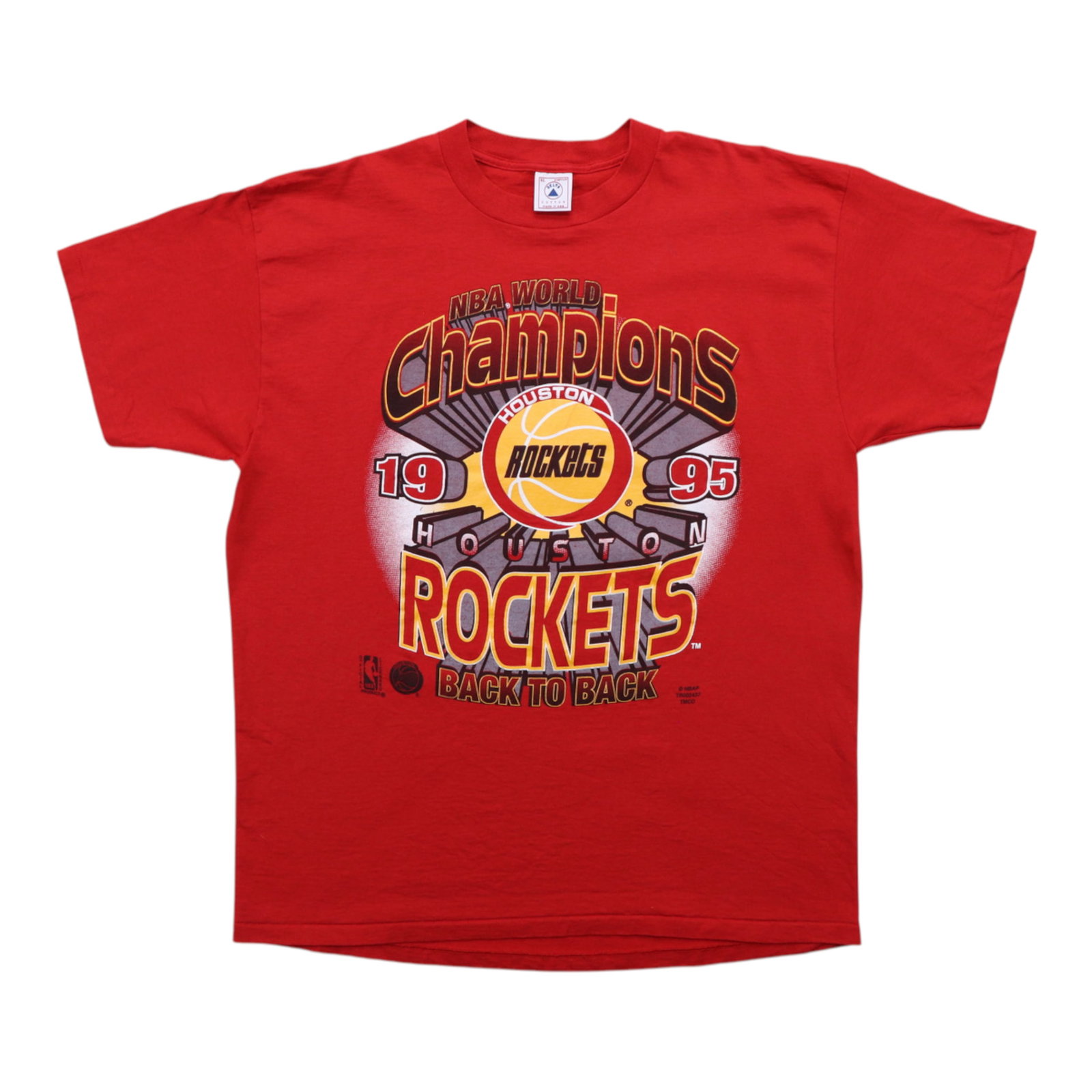 Vintage 1995 Houston Rockets NBA Champions Red Cotton T-Shirt Extra Large: Vintage 1995 Houston Rockets NBA Champions Red Cotton T-Shirt Extra Large This is an original vintage 1995 Houston Rockets Back To Back NBA Champions shirt, celebrating the team's consecutive NBA titl