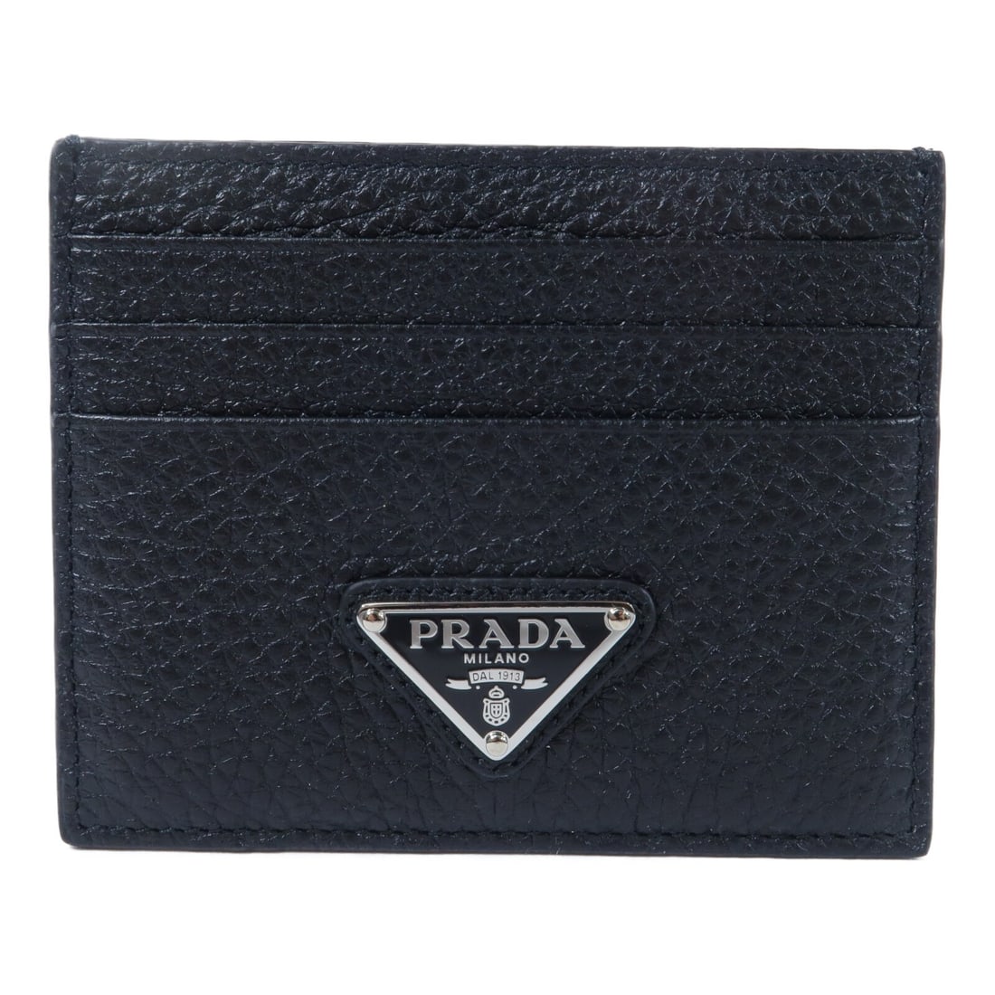 PRADA 2MC025 2E54 F0002 calfskin card holder black: PRADA 2MC025 2E54 F0002 calfskin card holder black Compact PRADA leather card holder case in black calfskin (cowhide) with a clean, minimalist design. It features one open pocket and six card slots, a