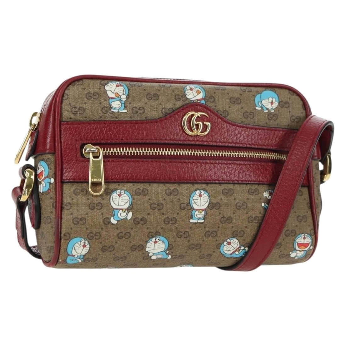 Gucci 647784 Doraemon Micro GG Supreme PVC Leather Shoulder Bag Beige Gold: Gucci 647784 Doraemon Micro GG Supreme PVC Leather Shoulder Bag Beige Gold Gucci Micro GG Supreme Doraemon shoulder bag in beige and gold, made from PVC leather with Micro Small GG canvas. It is a wom