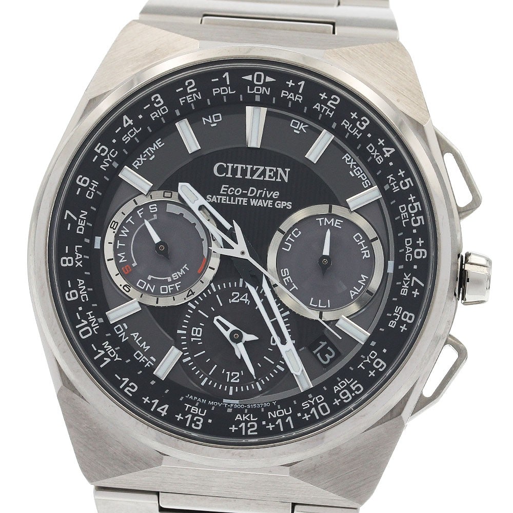 Citizen Satellite Wave titanium GPS solar radio watch 45mm: Citizen Satellite Wave titanium GPS solar radio watch 45mm This CITIZEN Satellite Wave Eco-Drive GPS wristwatch, model CC9008-50E/F900-S111641, is crafted for men and features a durable titanium case 
