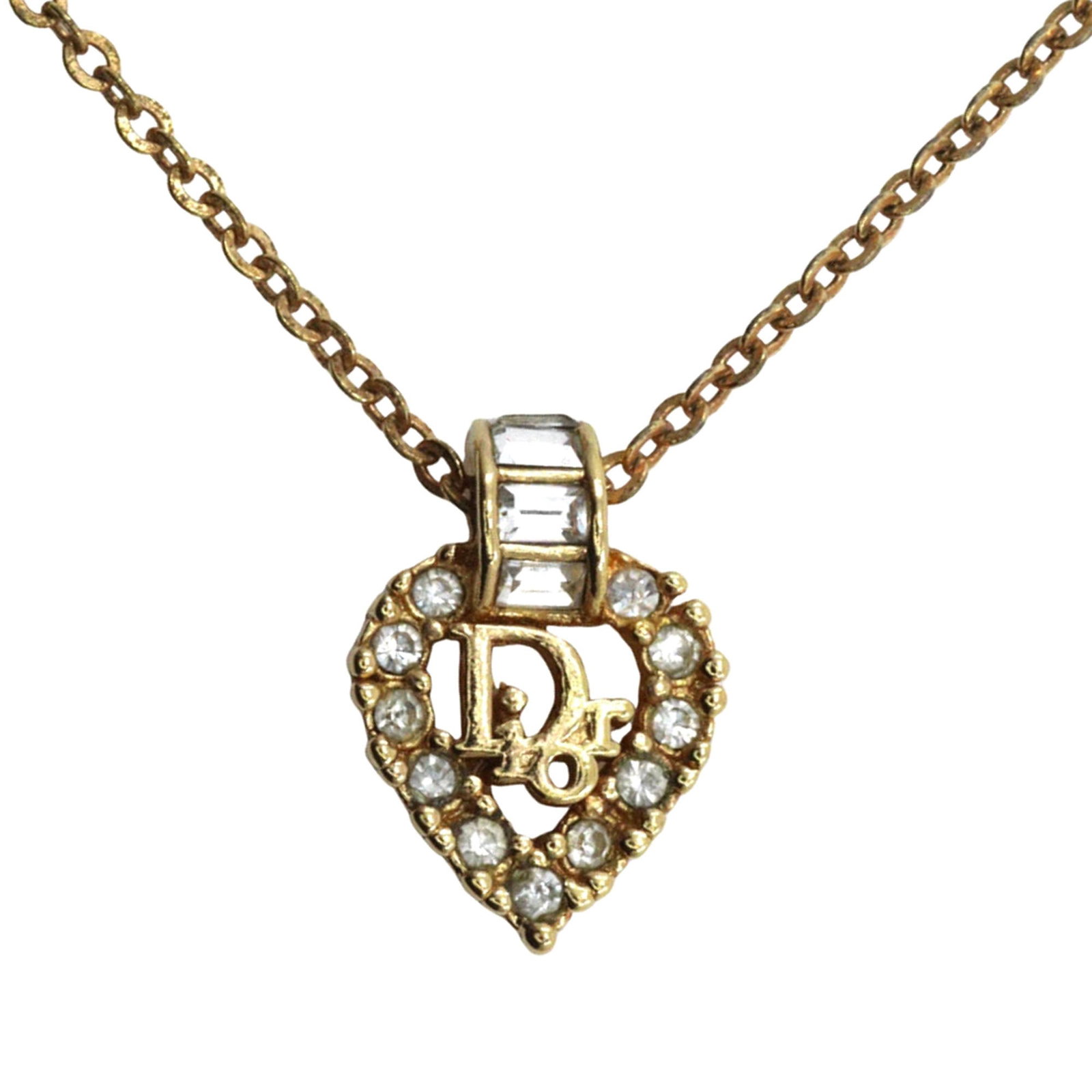 Dior heart pendant crystal necklace gold plated (1 of 7)