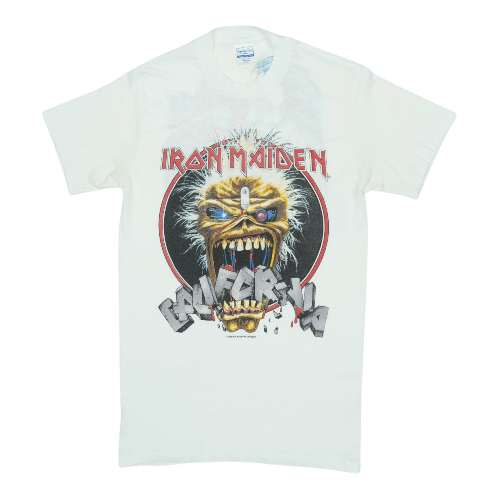 Vintage 1988 Iron Maiden California Tour Poly Cotton Band T Shirt Medium: Vintage 1988 Iron Maiden California Tour Poly Cotton Band T Shirt Medium This is an original vintage 1988 Iron Maiden California Tour shirt featuring front and back graphics. The shirt is made from a 