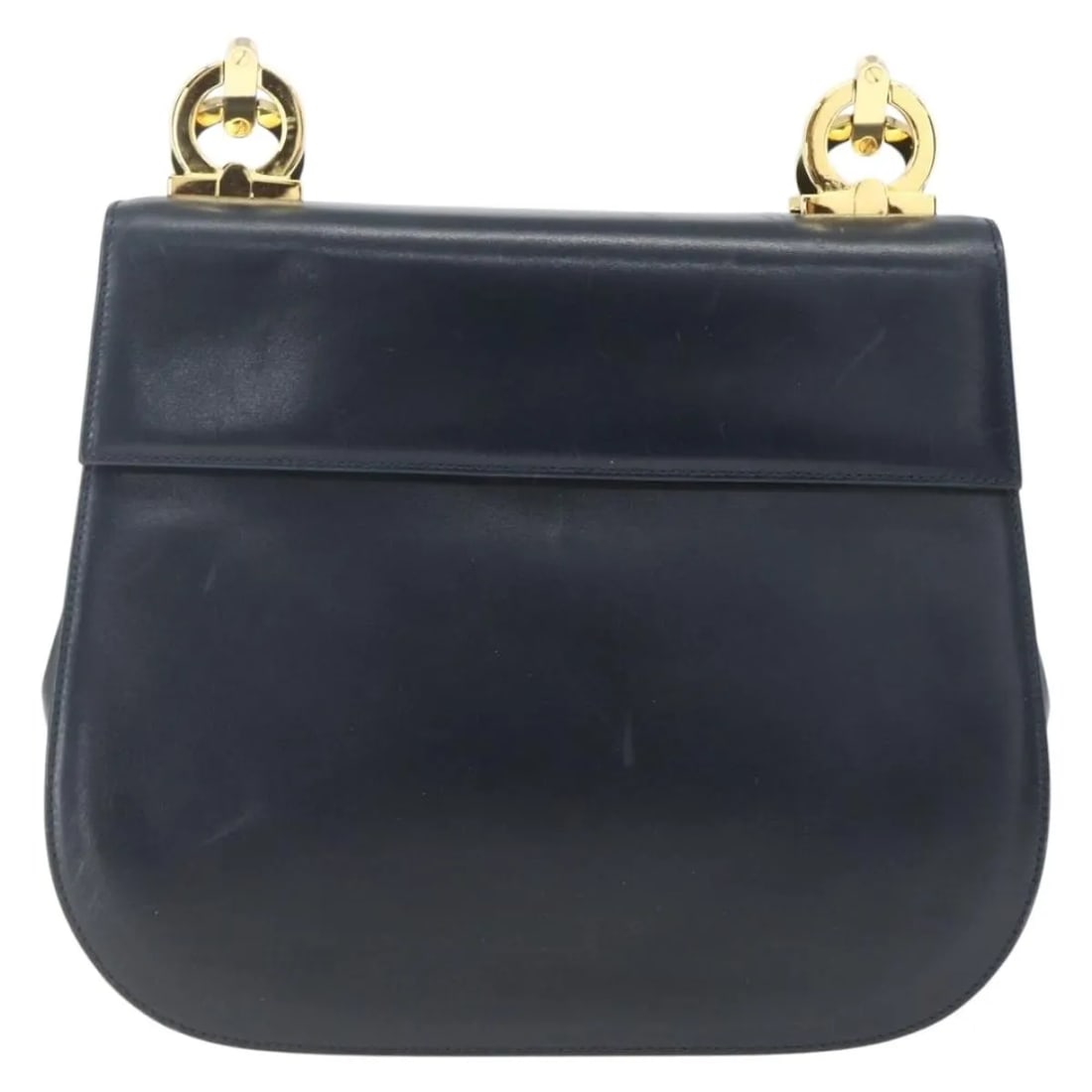 Navy Leather Chain Shoulder Bag Salvatore Ferragamo Gancini: Navy Leather Chain Shoulder Bag Salvatore Ferragamo Gancini Salvatore Ferragamo Gancini leather bag in navy, designed for female use. It is made in Italy and measures 24 cm x 21 cm x 8 cm. The item is