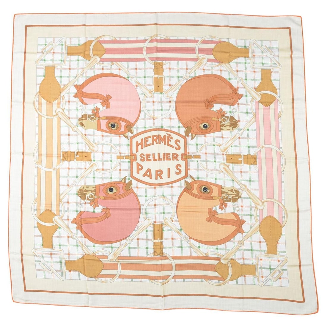Hermes Tatersale Neutral Cashmere Silk Blend Shawl with Hand Rolled Edges 52" Square: Hermes Tatersale Neutral Cashmere Silk Blend Shawl with Hand Rolled Edges 52" Square Hermes "Tatersale" shawl crafted from a luxurious cashmere and silk blend in neutral tones, showcasing the signatur