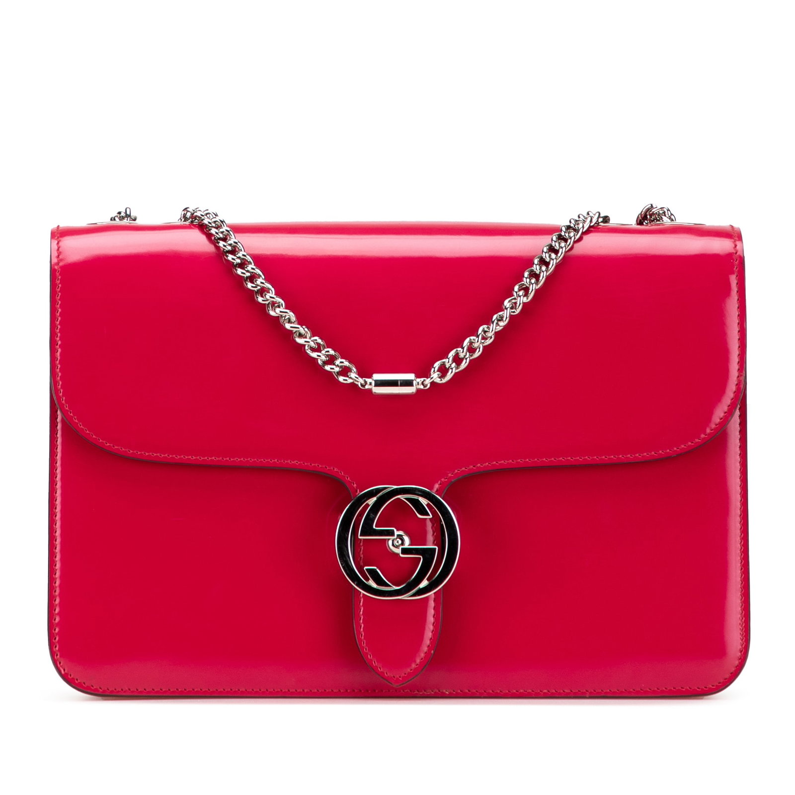 Gucci Medium Patent Dollar Crossbody Bag Red Leather: Gucci Medium Patent Dollar Crossbody Bag Red Leather Introducing the Gucci Medium Patent Dollar Interlocking G Crossbody, a stylish accessory crafted from high-quality patent leather in a striking red
