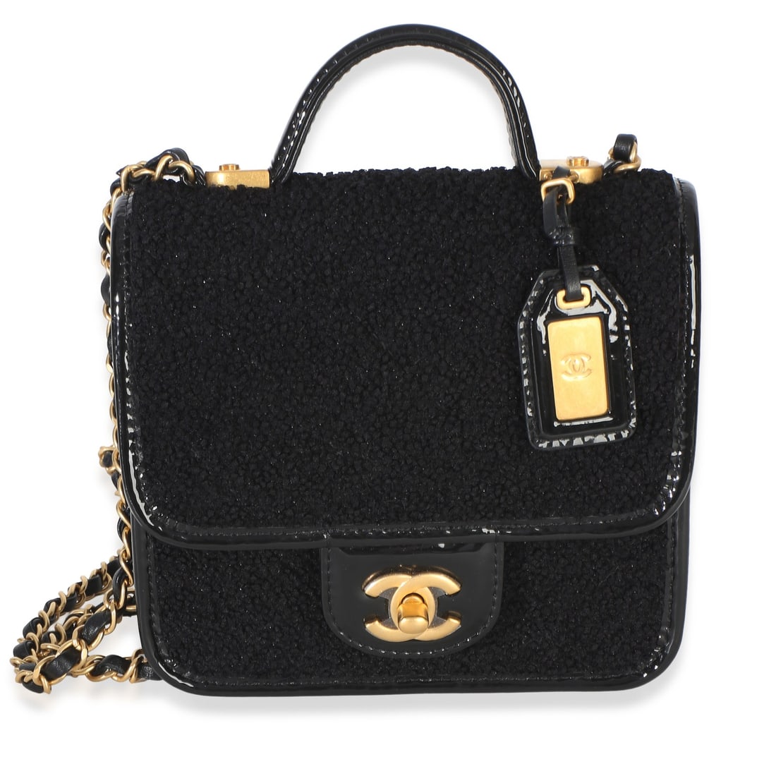 Chanel School Memory Mini Top Handle Flap Bag Black Tweed Patent (1 of 9)