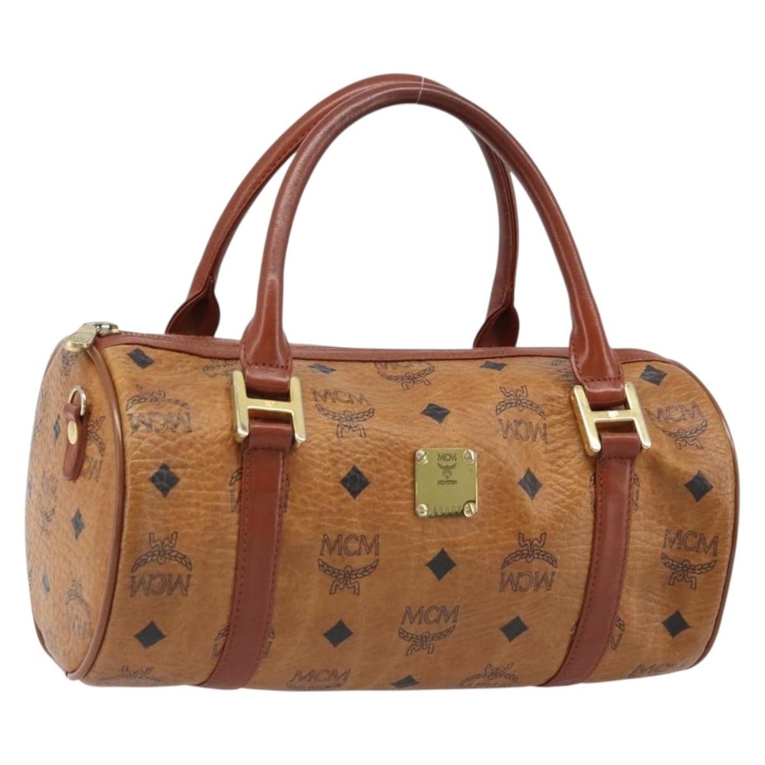 MCM Vicetos PVC Leather Handbag Brown Gold Auth: MCM Vicetos PVC Leather Handbag Brown Gold Auth MCM handbag in brown and gold PVC leather with the Vicetos logogram design. Made in Germany, this women's bag features a compact structured silhouette a