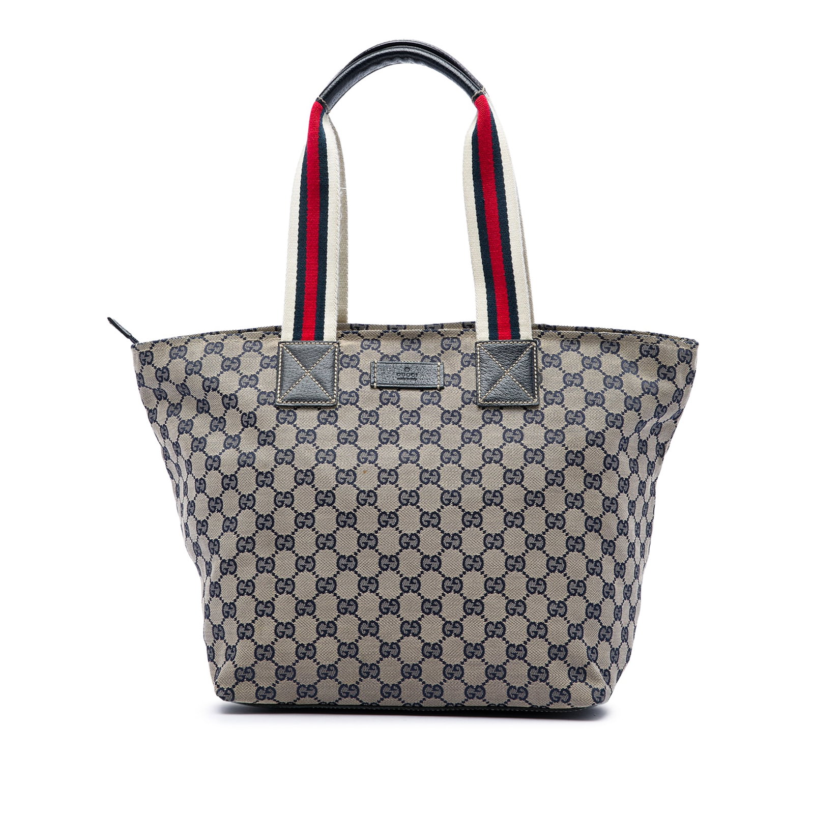Gucci GG Canvas Web Tote Bag Beige Leather Trim: Gucci GG Canvas Web Tote Bag Beige Leather Trim This Gucci GG Canvas Web Tote is a beige tote bag made in Italy with a canvas body, leather trim, flat web straps, a top zip closure, and interior zip a