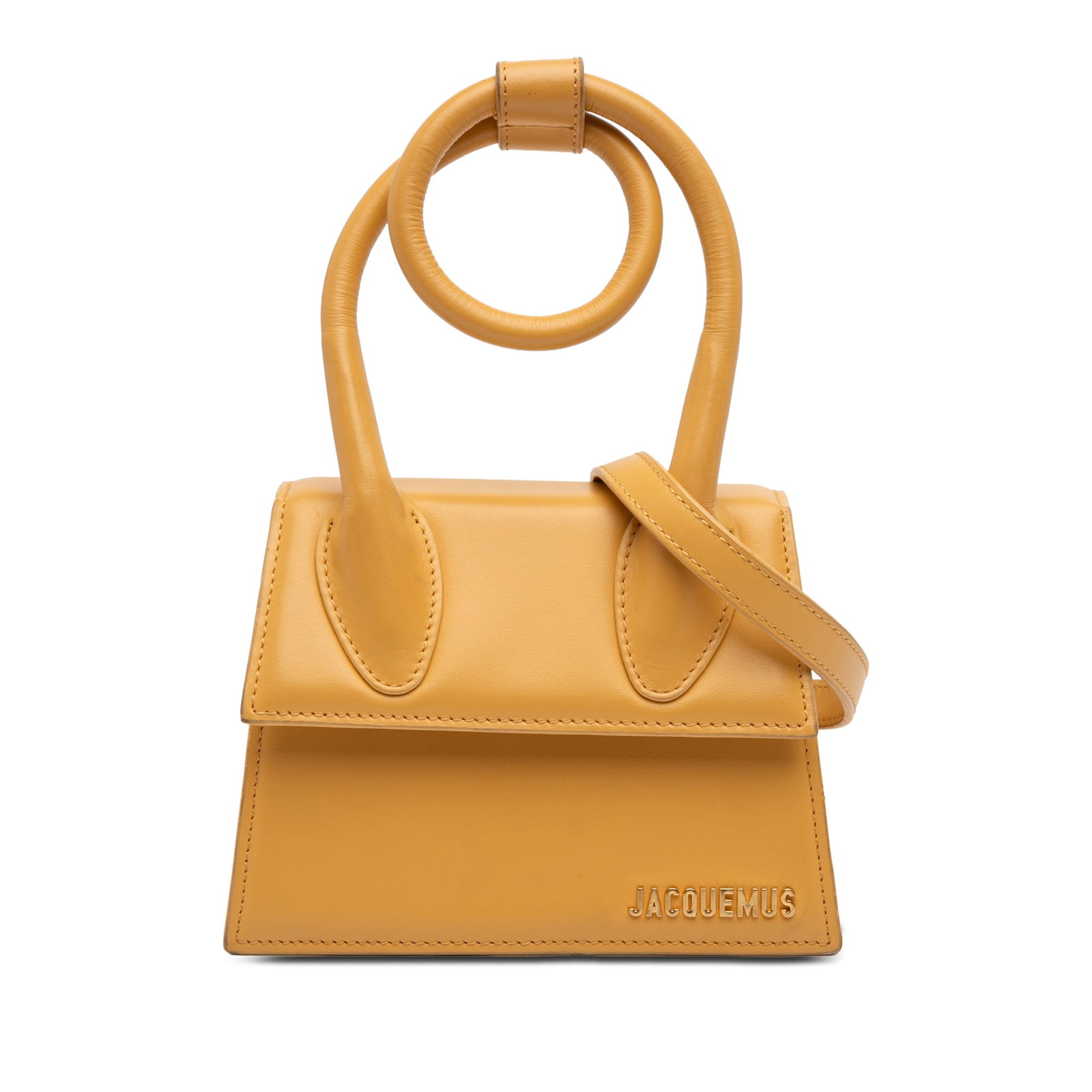 Jacquemus Le Chiquito Noeud Yellow Leather Shoulder Bag: Jacquemus Le Chiquito Noeud Yellow Leather Shoulder Bag Jacquemus Le Chiquito Noeud bag crafted in yellow leather with a coiled leather handle, detachable flat leather shoulder strap, front flap with 