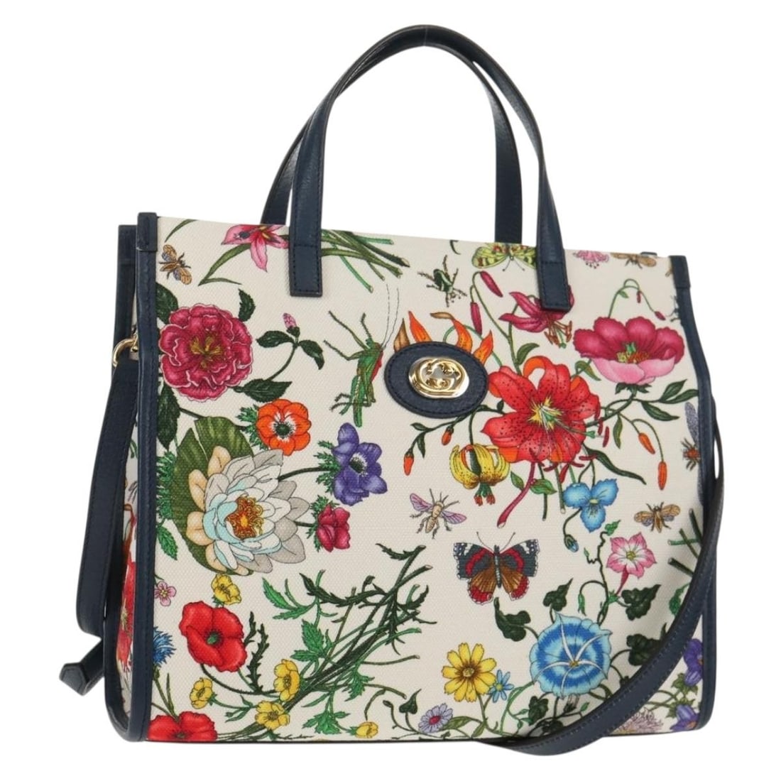 GUCCI Flora Canvas Hand Bag Blue White 550141 Authentic: GUCCI Flora Canvas Hand Bag Blue White 550141 Authentic Introducing the GUCCI Flora Hand Bag, a stunning accessory that combines elegance and functionality. Crafted in Italy from high-quality canvas, 
