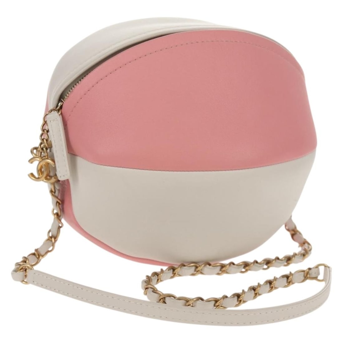 CHANEL Beach Ball Shoulder Bag Pink Gold Leather with Dust Bag Card: CHANEL Beach Ball Shoulder Bag Pink Gold Leather with Dust Bag Card A CHANEL 2019 SS Beach Ball shoulder bag in pink and gold, crafted from leather. It features a shoulder bag style and comes with a d