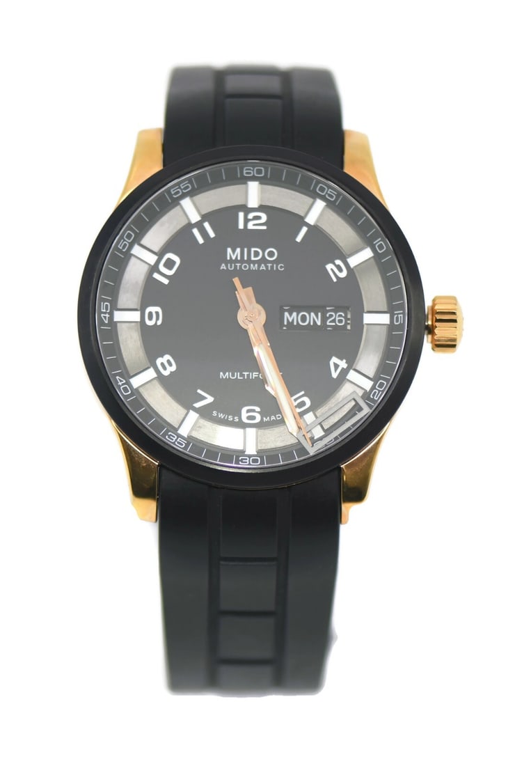 Mido Multifort M005.430.37.057.09 Gold Tone Automatic Watch with Box and Papers: Mido Multifort M005.430.37.057.09 Gold Tone Automatic Watch with Box and Papers Discover the elegance of the Mido Multifort Gold Tone Stainless Steel Watch, model M005.430.37.057.09. This sophisticate