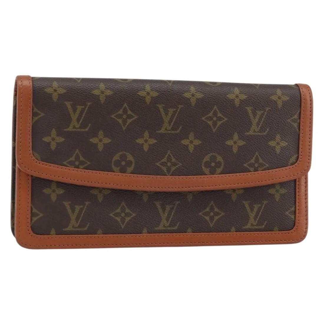 Louis Vuitton Dame Pochette Brown Canvas Handbag 26cm by 14cm by 7cm: Louis Vuitton Dame Pochette Brown Canvas Handbag 26cm by 14cm by 7cm This Louis Vuitton Dame Pochette for women features the classic brown Monogram canvas. The handbag measures 26cm x 14cm x 7cm and i