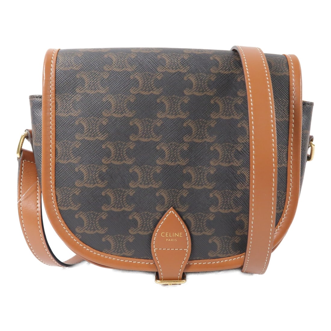 CELINE Folco Brown PVC Coated Canvas Shoulder Bag: CELINE Folco Brown PVC Coated Canvas Shoulder Bag CELINE Folco shoulder bag in brown PVC coated canvas, presented in very good AB condition. The bag features brown exterior and frame color, with shoul