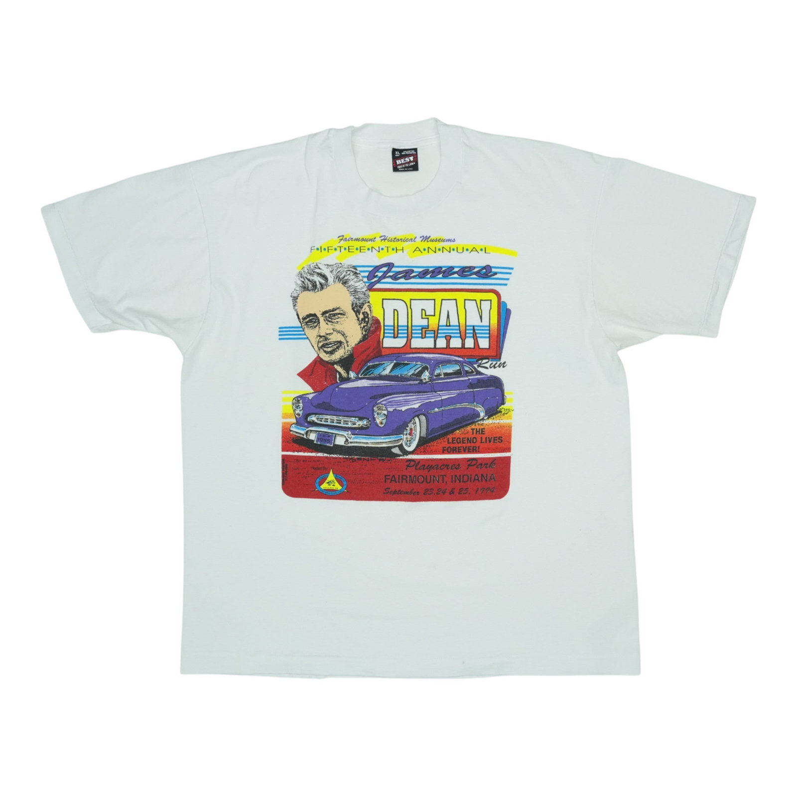 Vintage 1994 James Dean Car Run White Cotton T-Shirt Extra Large (1 of 4)