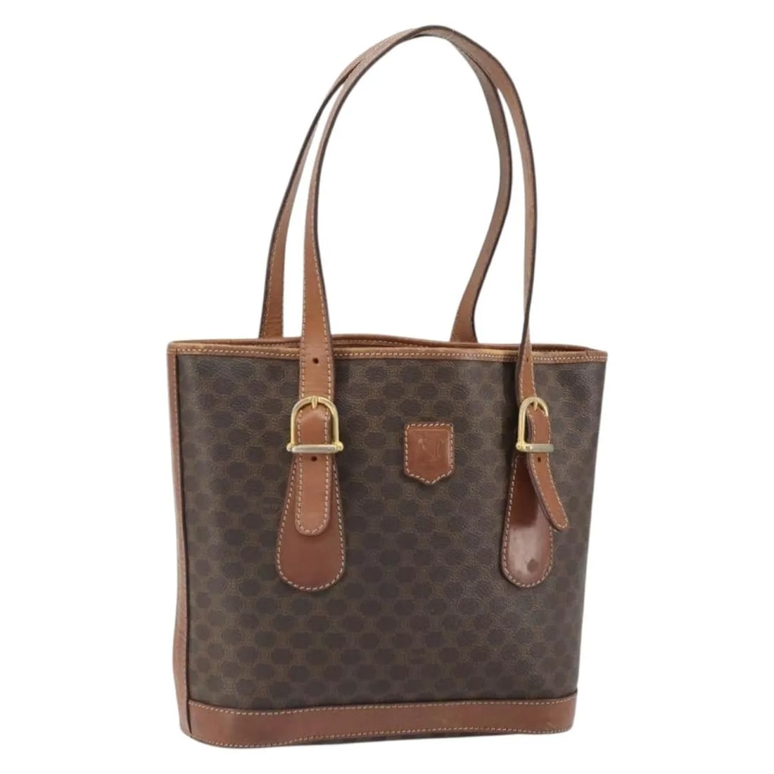 Celine Vintage Macadam Brown Canvas Tote Bag Italy: Celine Vintage Macadam Brown Canvas Tote Bag Italy Vintage Celine Macadam Canvas bag in brown canvas, made in Italy. It is described as a female model with fair vintage condition and honest wear, show