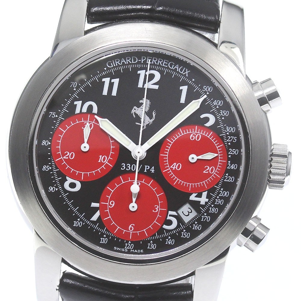 Girard Perregaux Ferrari 80280 Automatic Chronograph Date Watch: Girard Perregaux Ferrari 80280 Automatic Chronograph Date Watch This pre-owned Girard Perregaux 80280 Ferrari Date men's wristwatch features a stainless steel case and a black and red dial. It is equi