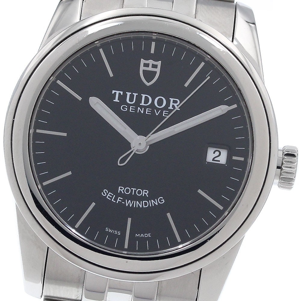 TUDOR Glamour 55000 Mens Automatic Date Wristwatch: TUDOR Glamour 55000 Mens Automatic Date Wristwatch TUDOR Glamour Date men's wristwatch, reference 55000, with a black dial and automatic movement. It features a stainless steel case and stainless stee