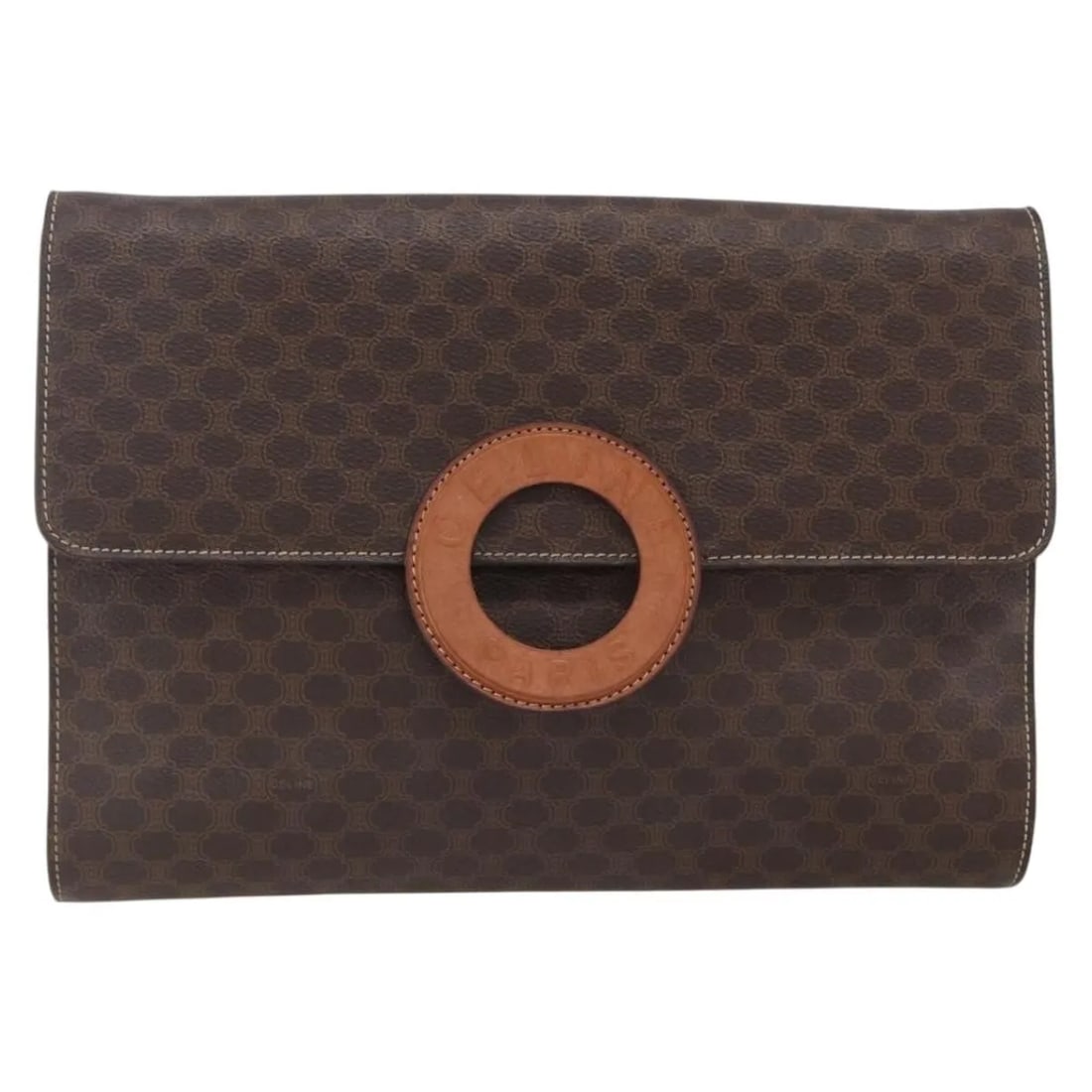 Celine Vintage Macadam Circle Logo Shoulder Bag Canvas Leather Brown: Celine Vintage Macadam Circle Logo Shoulder Bag Canvas Leather Brown This pre-owned Celine Vintage Macadam Circle Logo shoulder bag for women features a brown canvas body with leather accents. It meas