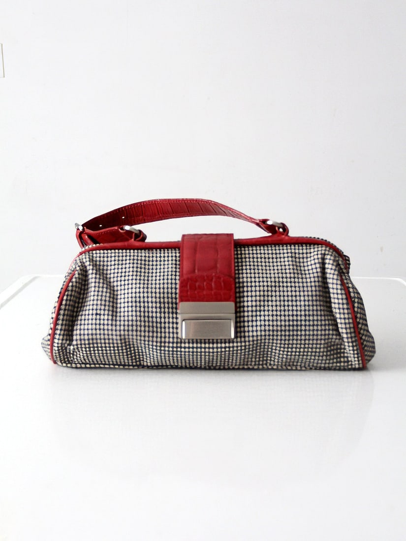 Cynthia Rowley Early 2000s Houndstooth Bag with Red Leather Trim (1 of 13)