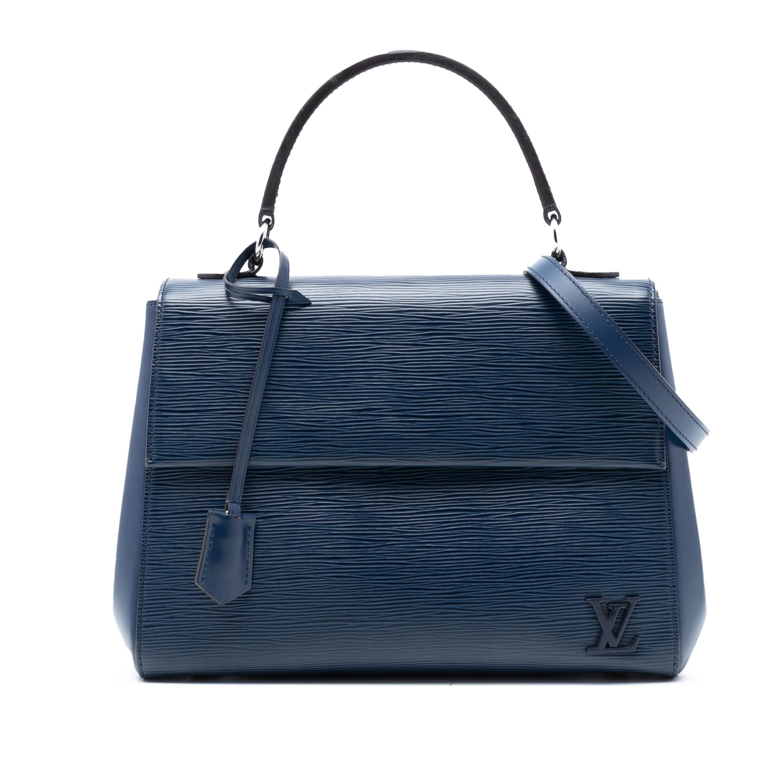 Blue Epi Leather Cluny MM Shoulder Bag by Louis Vuitton: Blue Epi Leather Cluny MM Shoulder Bag by Louis Vuitton This Louis Vuitton Epi Cluny MM features a blue epi leather body, a flat top handle, and a detachable strap. The bag is designed with a front fl