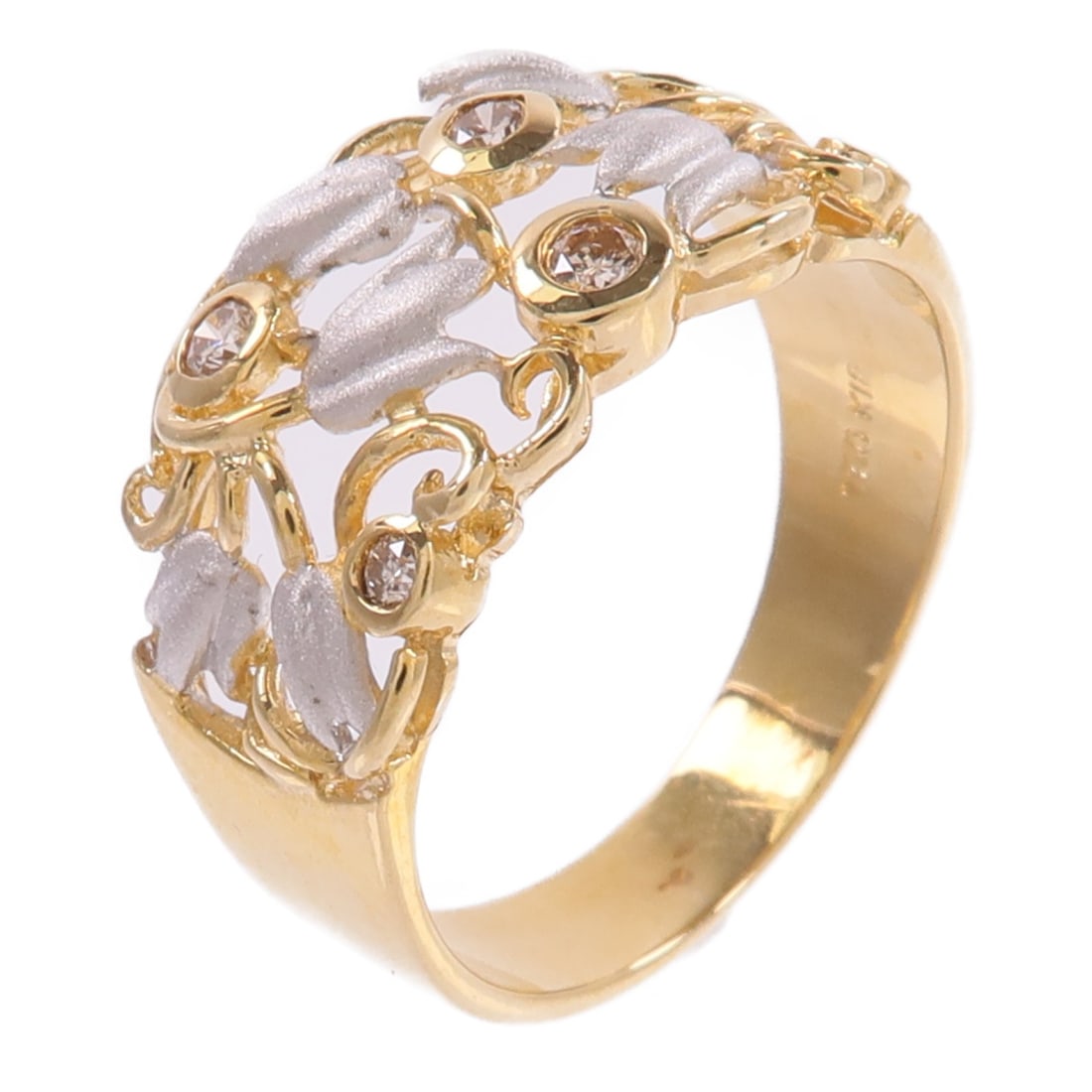 18K Two Tone Gold Diamond Ring US Size 6.75 (1 of 9)