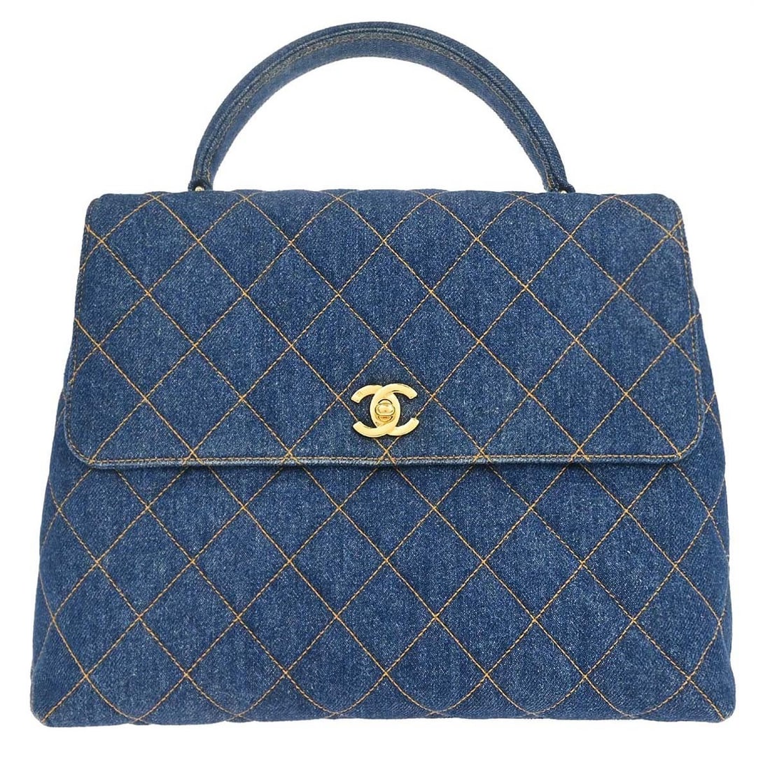 Chanel CC Logos blue denim top handle bag (1 of 15)